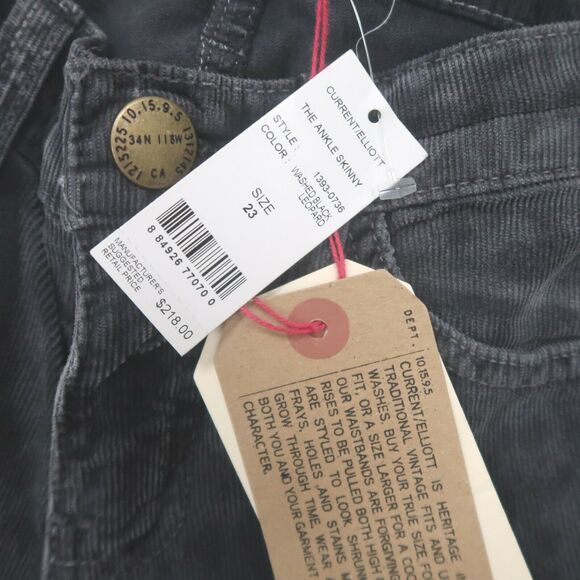 Current/Elliott The Ankle Skinny Corduroy Jeans in Black Leopard Sz 23 NWT $218 - Picture 9 of 9